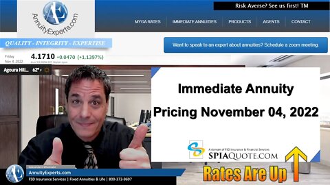 Immediate Annuities Income rates ARE UP BIG | 11-4-22 | SPIA Single Joint Life & Period Certain