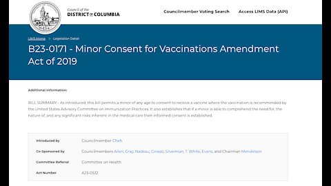 DC passes Bill that allows children to be vaccinated without parental consent.