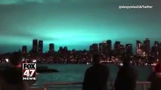 A transformer explosion turned the New York City skyline blue