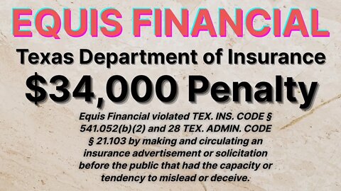 Equis Financial Fined $34,000 by Texas Department of Insurance