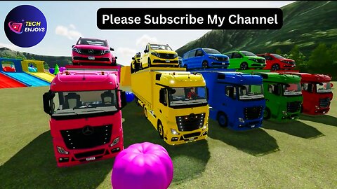 Funny Vehicle Cartoon Load and Transport Colored Police Cars With Truck | Farm Farming Simulator 24