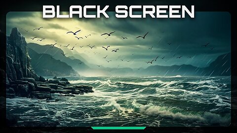 Soft Rain, Thunder and Calm Sea Sounds: Waves in Cove, Seagulls, Sounds of Nature | Black Screen