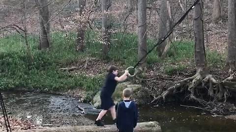 Kid Falls Into Creek Off Rope Swing