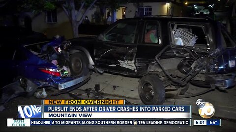Car being pursued by San Diego police slams into parked vehicles in Mountain View