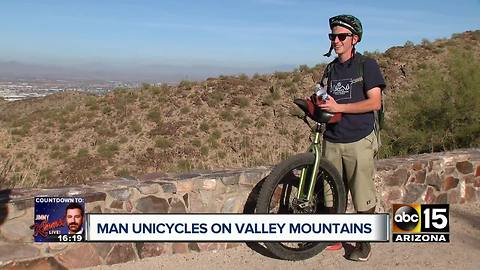 Valley man unicycles on mountain trails