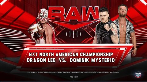 WWE Monday Night Raw Dominik Mysterio vs Dragon Lee for the NXT North American Title