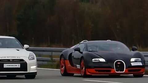 😎Bugatti Veyron Vitesse brutal streetrace to 350 km/h to 220 mph with AMS Alpha 12+ tuned Nissan