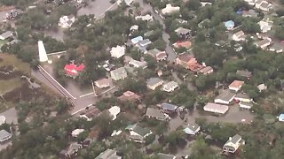 Aerial footage of damage in Ocracoke Island, North Carolina