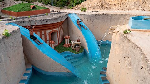 120 Days Building 20M Dollars Underground Luxury House and Swimming Pool with Twin Water Slide Park