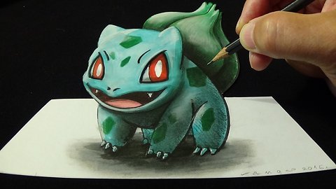 Drawing 3D BULBASAUR #001, Optical Illusion