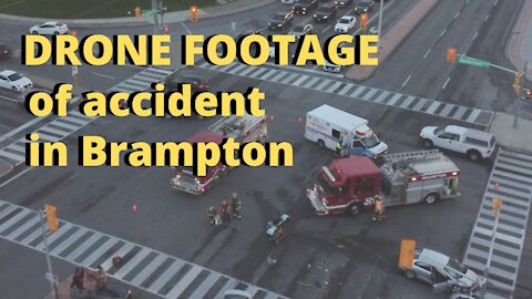 Drone footage of accident response in Brampton, Ontario