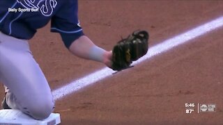 Rays infielder Mike Brosseau gives tour of his glove collection