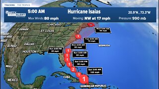 Isaias now expected to intensify into a Category 2 Hurricane