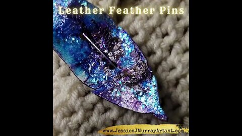 CRACKLE BLUE, 4 inch, leather feather scarf pin