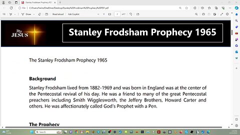 PROPHECY 1965 ~ Brother STANLEY FRODSHAM Pt 1