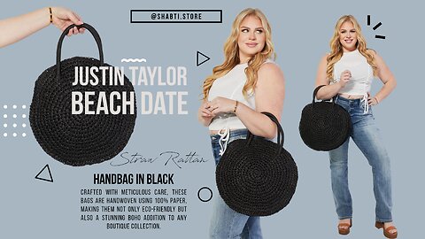 Justin Taylor Beach Date Straw Rattan Handbag in Black