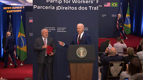 Democrats' Clown Show: Biden almost knocks down Brazil flag, does a little jog, can't remember Brazil's president name, forgets to shake hands, and shuffles off stage, leaving Brazil's president behind.