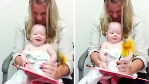 Baby just laughing because your mommy is playing with her pencil
