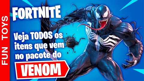 Veja as DUAS Skins do VENOM que vem no pacote do FORTNITE! Que inclui uma Mochila, Picareta e Emote!