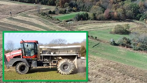 Spreading AG lime for food plots; Improving deer habitat-Southern Illinois farm
