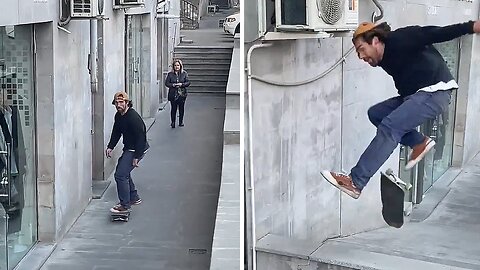 Dude slams super hard while skateboarding