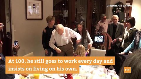 Great-grandfather shows off dance moves at 100th birthday party