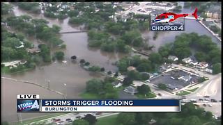 Aerial view of Burlington, Wisconsin flooding