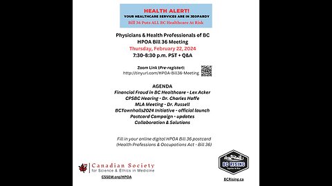 BC Physicians & Health Professionals HPOA (Bill 36) meeting - Feb 22, 2024