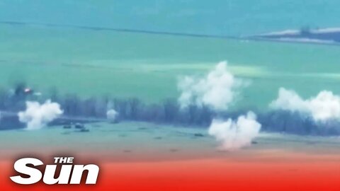 Entire Russian column destroyed by Ukrainian drone guided artillery