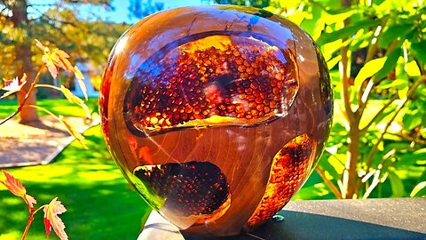 "The Hive" Vase turned on the lathe, made from resin, walnut wood & beehive honey comb ArtForOUR.org