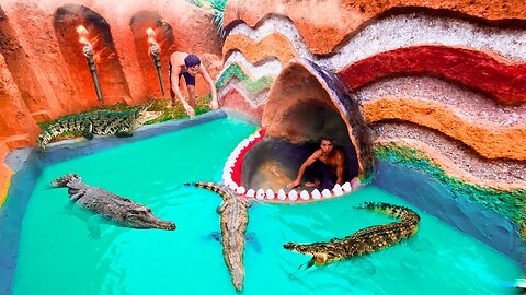 Unbelievable! Build Swimming Pool Water Slide Crocodile Around The Secret Underground House