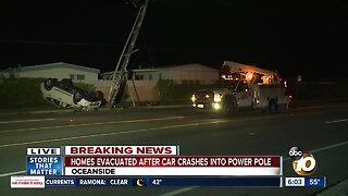 Homes evacuated after car crashes into power pole