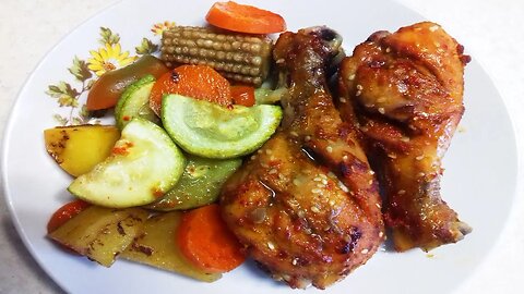 Fried chicken thigh recipe with vegetables, delicious and easy food
