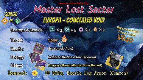 Destiny 2 Master Lost Sector: Europa - Concealed Void on my Arc Warlock 4-24-24