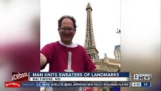 Man knits sweaters of landmarks