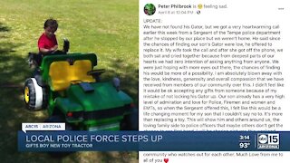 Tempe police officers replace stolen toy gator tractor for young boy