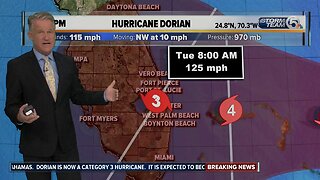 Hurricane Dorian now a Category 3 storm, could hit Florida early Tuesday as Category 4