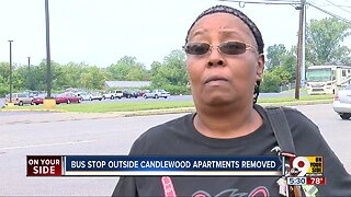 Bus stop outside Candlewood Apartments removed