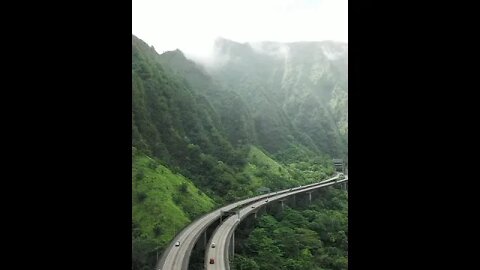 AN Elevated Highway In The Mountain Valley In Hawaii