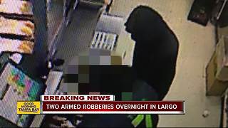 Officials investigating two armed robberies overnight at 7-Elevens in Largo