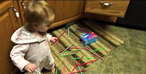 Toddler drops straws! Cute Mayhem!
