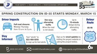 ITD work on Highway 55 starting Monday