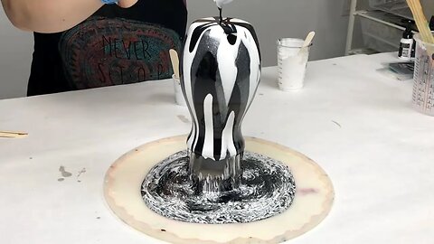 STUNNING Resin Pour on a Vase with a Resin Bowl - Black, White, and Silver