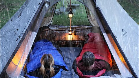 Relaxing Camping in Rain & Thunder [ Cosy Tipi Tent shelter | Thunderstorm | ASMR ]