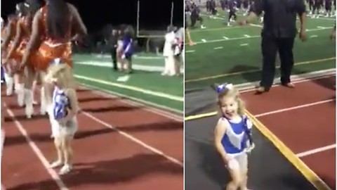 Dad Coaches the School’s Dance Team. 2-Year-Old Daughter Has Been Paying Attention.