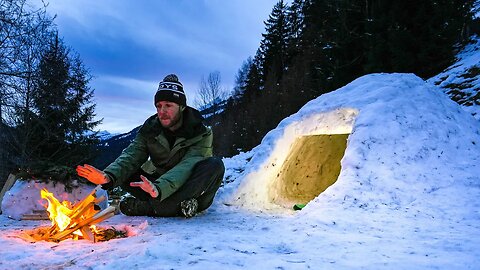 24 HOURS In a Handmade IGLOO - Freezing COLD