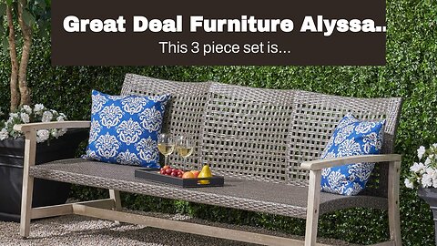 Great Deal Furniture Alyssa Outdoor 3 Piece Wood and Wicker Club Chairs and Side Table Set, Gra...