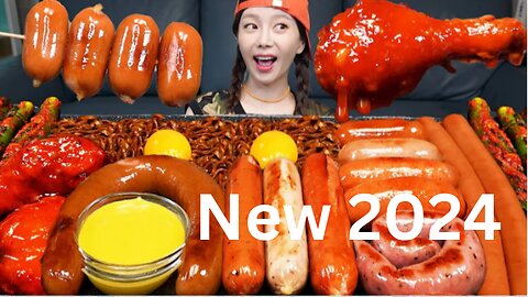 [Mukbang ASMR] 2024 Kielbasa Sausage & Various Sausages with Kimchi Jjajang Ramen Spicy Chicken