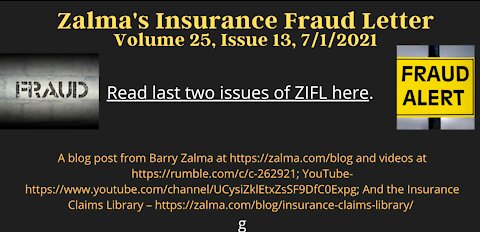 Zalma's Insurance Fraud Letter - July 1, 2021