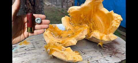 Shotgun Slug vs 44 Pound Pumpkin! (Slow Motion)